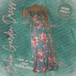 Land of the Free | Garden Boho Floral Maxi Dress, Green, Size: S